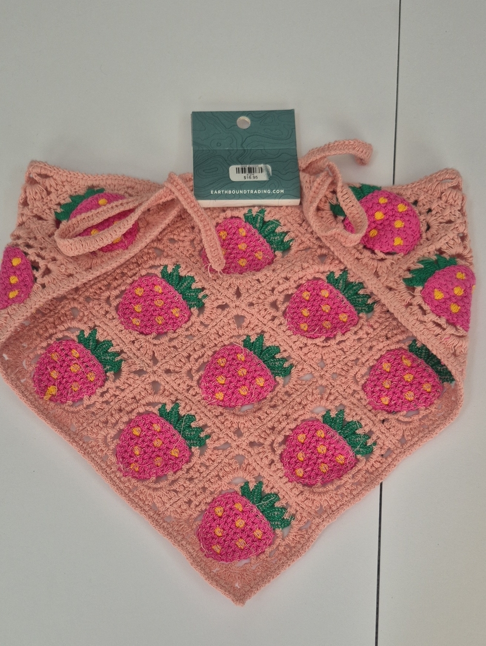 Earthbound Trading Co. Pink Crochet Strawberry Bandana